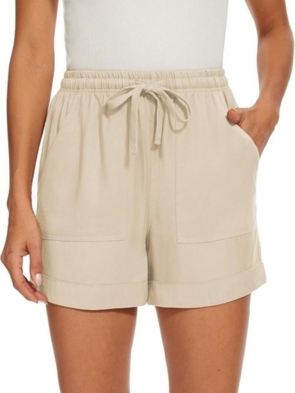 GOLDPKF 100% Lyocell Drawstring Shorts Ivory XXL Pockets